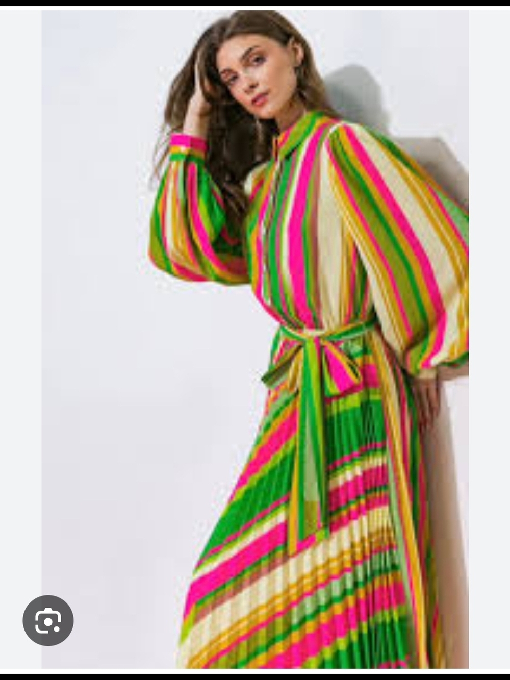 Flying Tomato Multicolor Striped Pleated Maxi Dress - Green, Pink, Yellow